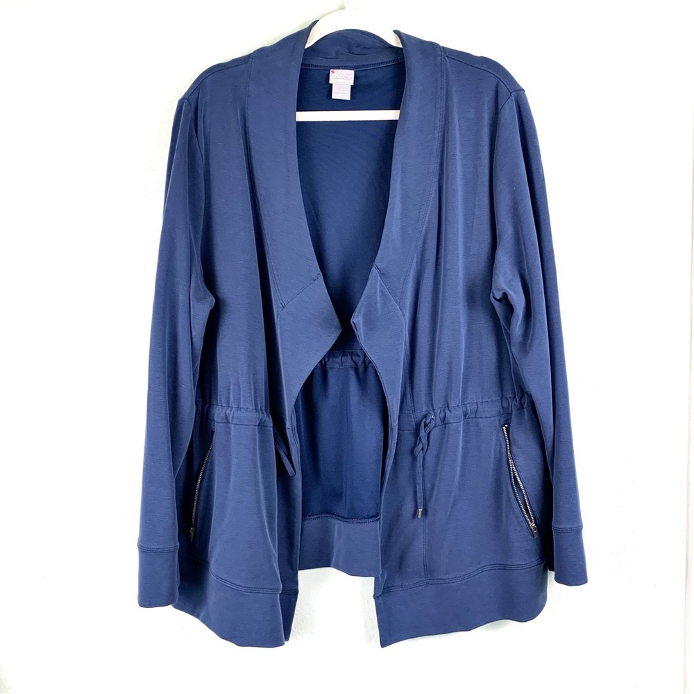 Chico’s Size 4 Zenergy Blue Sandwashed Draped Jacket, Size 20/22